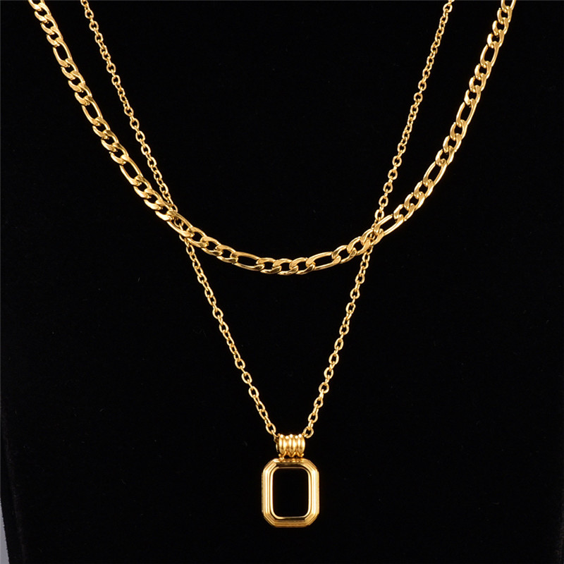 Fashion Punk 316L Titanium Steel Designer Necklace Woman Black Square Pendant 18k Gold Plated Double Cuban Link Chain Choker Womens Necklace Hip Hop Jewelry Gift