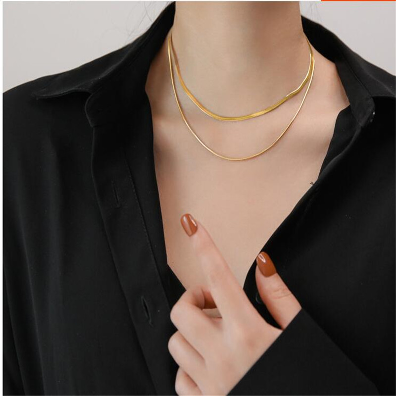 Punk 316L Titanium Steel Gold Chain Designer Necklace Woman 18k Double Snake Link Chains Choker Womens Short Silver Necklaces Fashion Hip Hop Jewelry Friend Gift