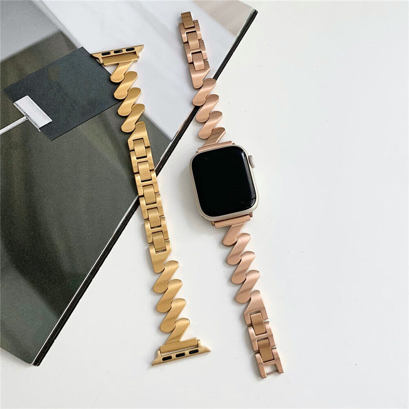 Luksusowe faliste pasek na nadgarstek ze stali nierdzewnej do Apple Watch Ultra 8 7 6 5 4 SE Metal Link Band 44 mm 41mm 45 mm 49 mm