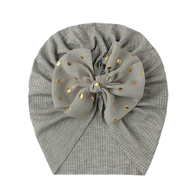 Baby Girls Comfortable Soft Cotton Striped Hat Fashion Golden Dots Bows Newborn Indian Caps Kids Accessories Photo Props