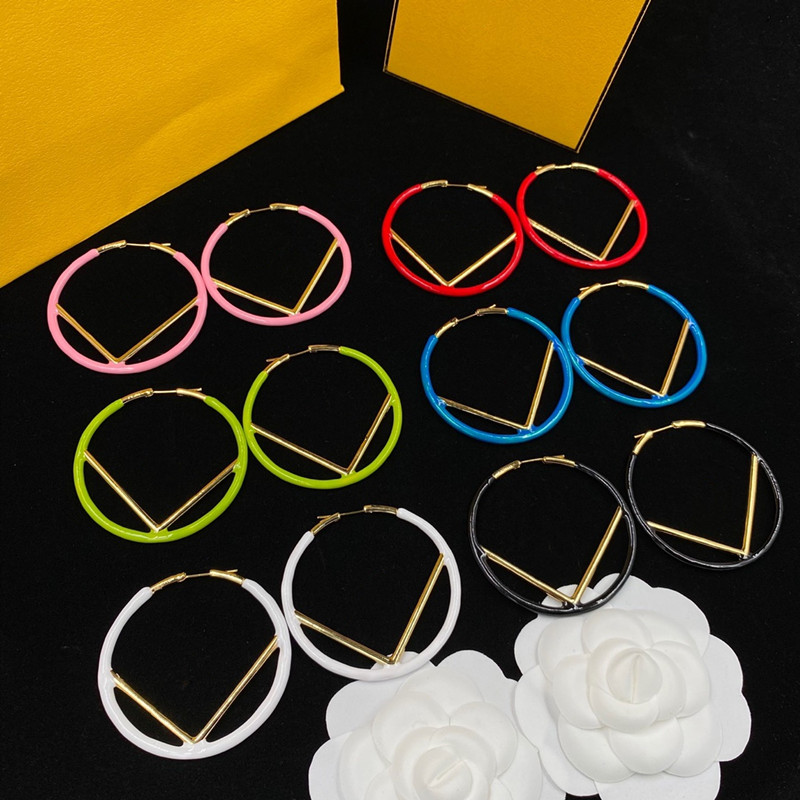 Erstaunliche Qualität F-Buchstabe Luxus Ohrstecker Damen Großer Kreis Ohrringe Hip Hop Ohrringe für Frauen Party Hochzeit 5 cm mit Großhandel 6 Farben