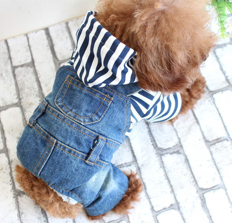 Hondenkleding puppy kleding jeans jas lente zomer kleding poedel chihuahua gestreepte denim jumpsuit pet outfit hondenaccessoires