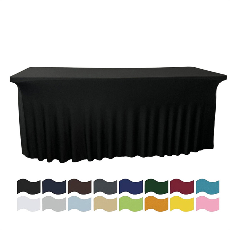 Jupe de table en spandex nappe ￩lastique de 6 pieds pour la f￪te de mariage d￩coration d'anniversaire Blanc Blanc Black Wrinkle Resistant Table Hover