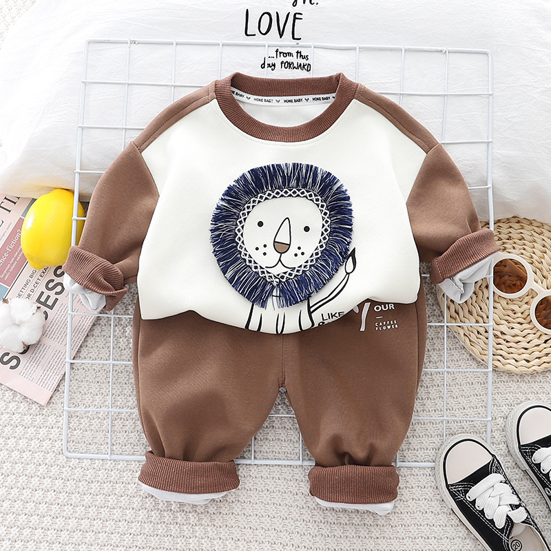 Spring Baby Boys Girls Casual Full Kids Cartoon Lion T-Shirt Pants /Sets Infant Cotton Clothing Children Fashion Tracksuit