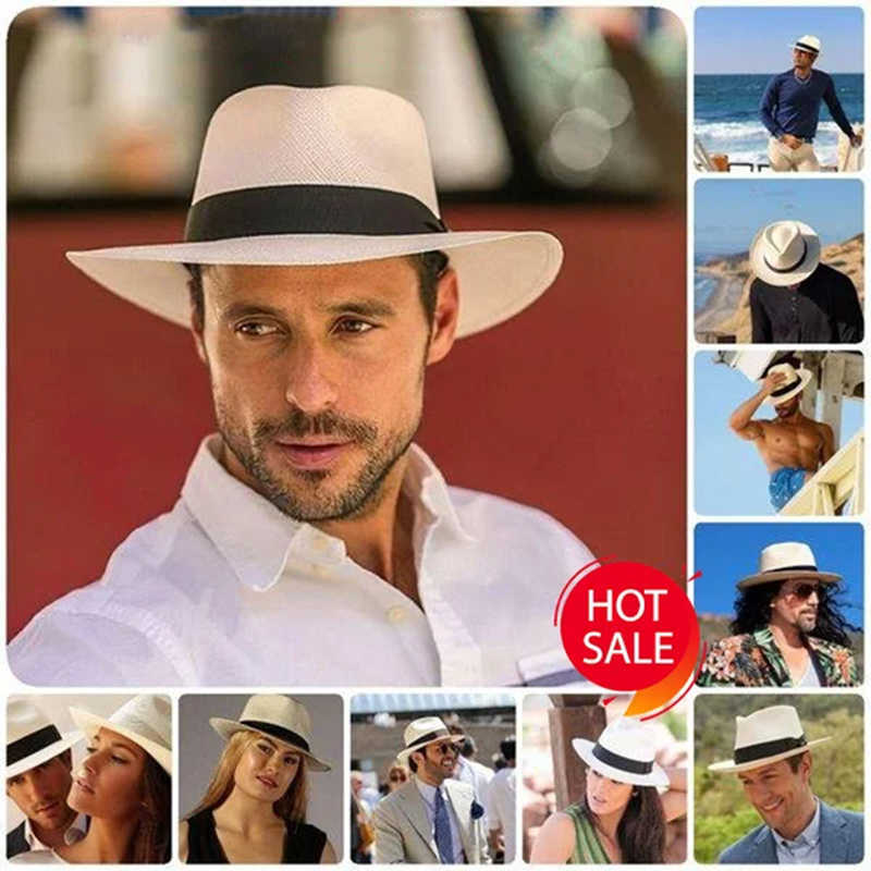 Stingy Brim Panama Sun s Women Fashion Beach Straw Men's Sunshade Jazz Hat Soft Breathable UV Protection Cap Chapeau Femme 12280h