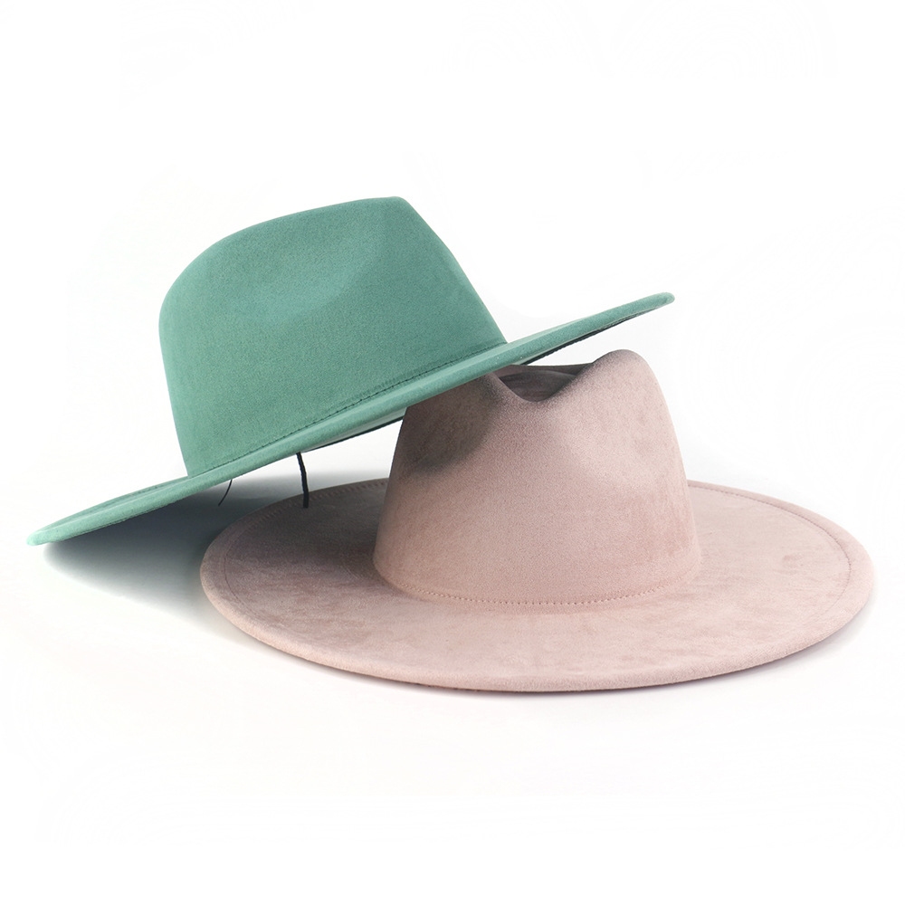 9 5 CM Big Brim Jazz Fedora Hats Men Suede Fabric Heart Top Felt Cap Women Luxury Designer Brand Party Green Fascinator Hats207M