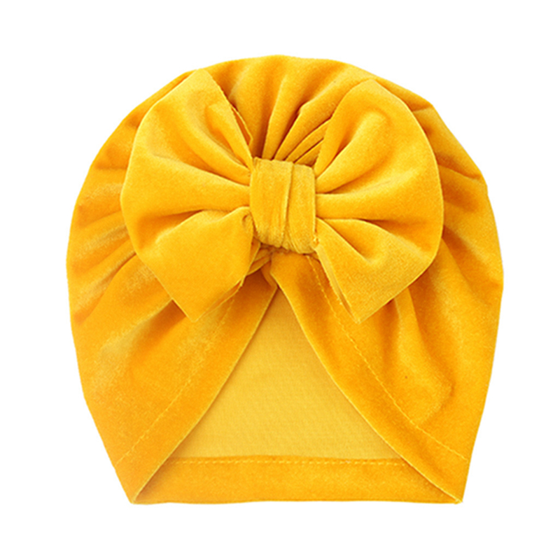 Fast färg handgjorda bowknot baby hattar mjuk hudvänlig varm guld sammet spädbarn mössor mode bågar Bonnet födelsedagspresent