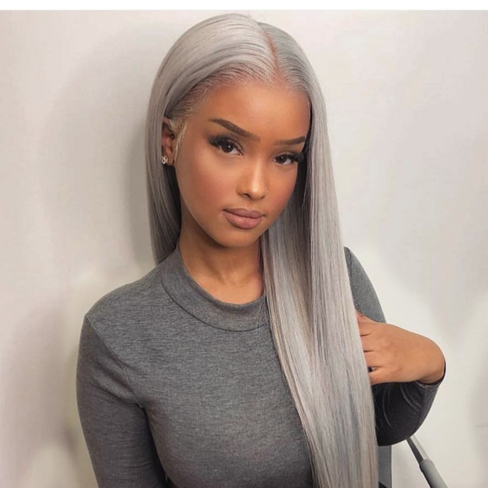 Silver Grey Simulation Human Hair Wig HD Lace Frontal 30 Inch Blonde Wig Colored Straight Brazilian Pre Plucked4496602