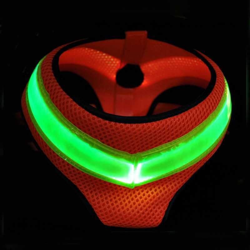 Dog Collars Leashes LED Harness Light Up Chest Strap Luminous Pet Vest For s Reflective Collar Kitten Glowing Accessories T221212