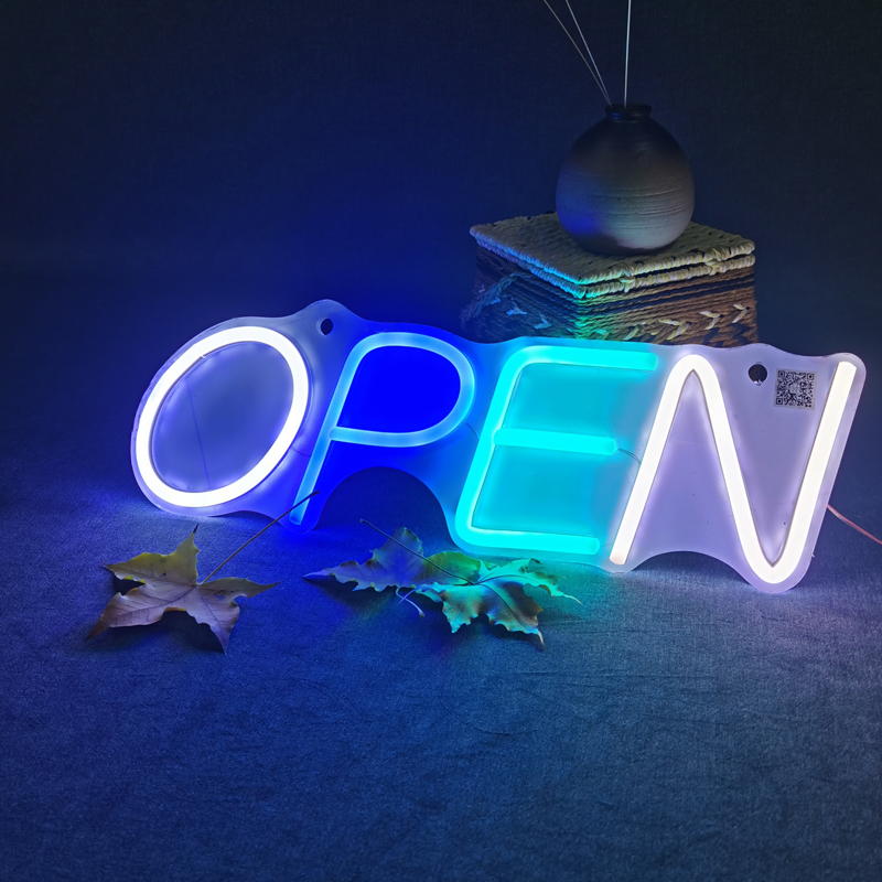 Autre décoration de maison néon lettres ouvertes différentes couleurs et tailles peuvent être la porte en verre du magasin personnalisée dans les panneaux de suspension des affaires