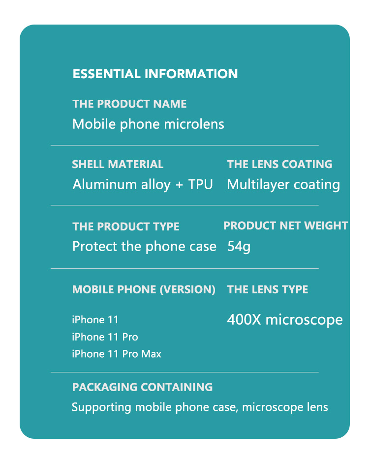 Universal 400X Digital Microscope Phone Lens Kits Portable para Iphone 11 11 Pro 11 Pro Max con LED Transmite luz Uso al aire libre