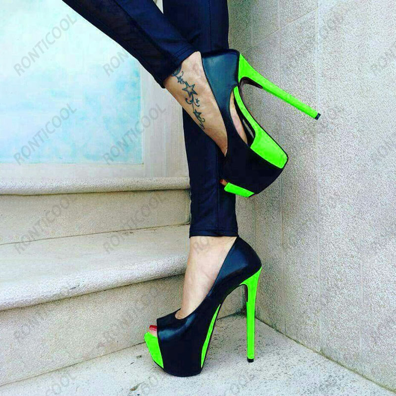 Ronticool New Fashion Women Platform Pumps Stiletto Heels Peep Toe Gorgeous Yellow Party Shoes US Plus Size 5-20