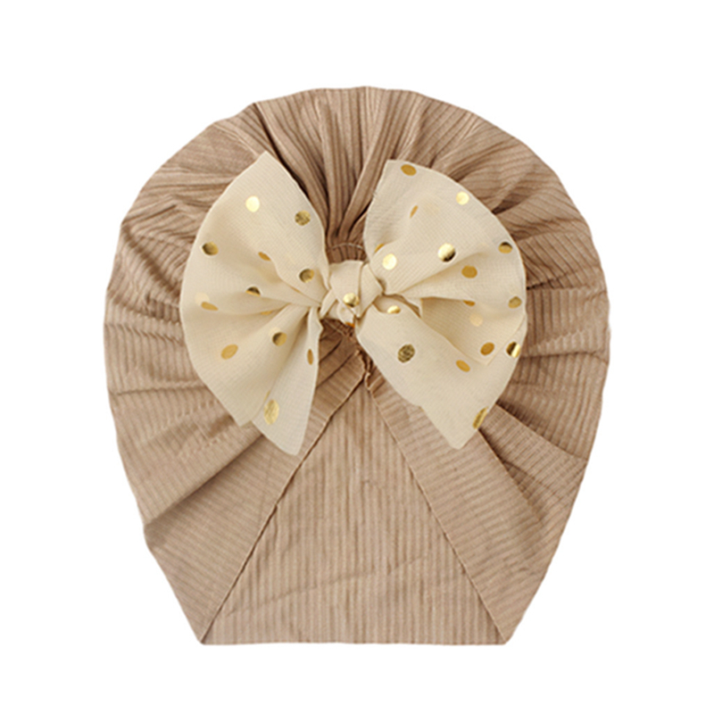 Baby Girls Comfortable Soft Cotton Striped Hat Fashion Golden Dots Bows Newborn Indian Caps Kids Accessories Photo Props