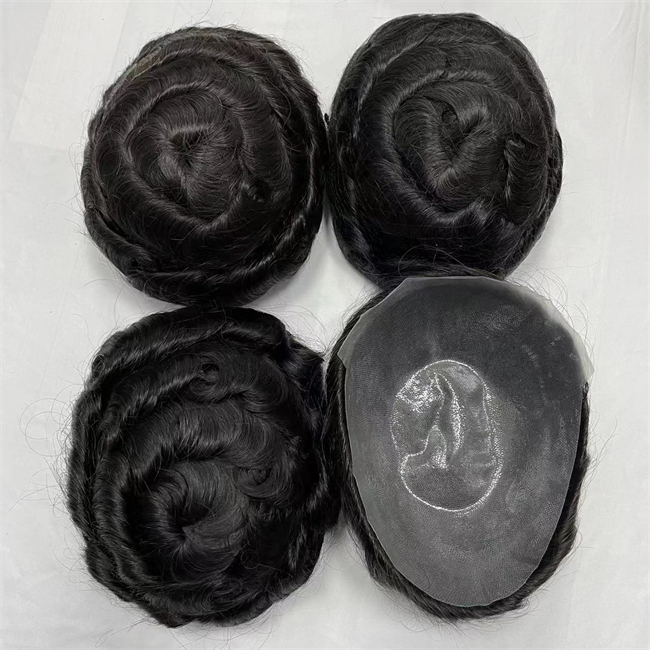 32mm Wave 1b # Noir Brésilien Vierge Remplacement de Cheveux Humains 8x10 Noeuds Cheveux Full PU Toupee Unité de Peau pour Hommes Noirs Livraison Express Rapide