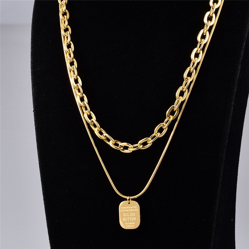 Punkowy podwójny łańcuch 316L Tytanium stal designerka Naszyjnik 18K Gold Squated Squated Pendant Choker Dams Domens Naszyjniki Modna hip -hop biżuteria Prezent Friend