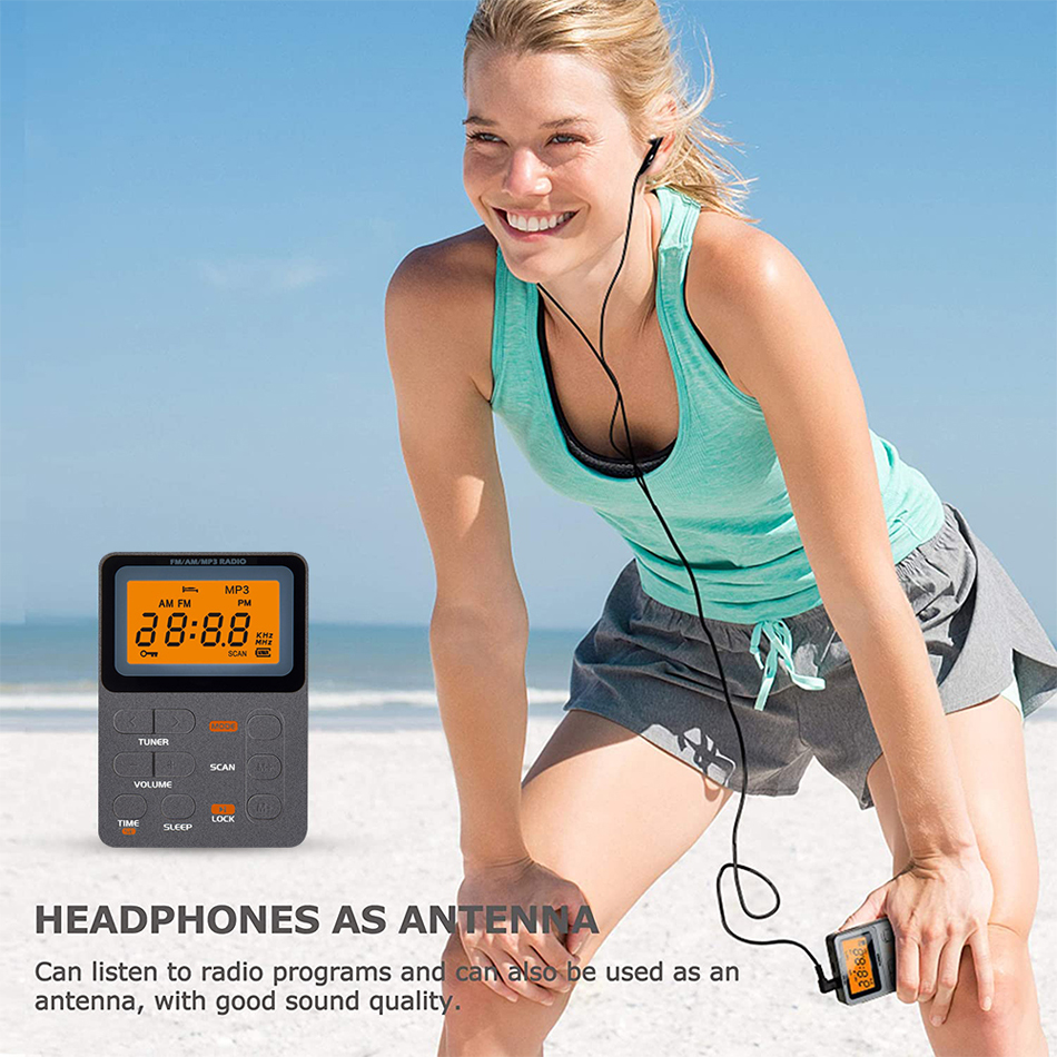 Portable MP3 Play Radio Mini Digital Tuning Pocket Walkman FM AM Radio with Stero Earphone LED Disaply Music Player