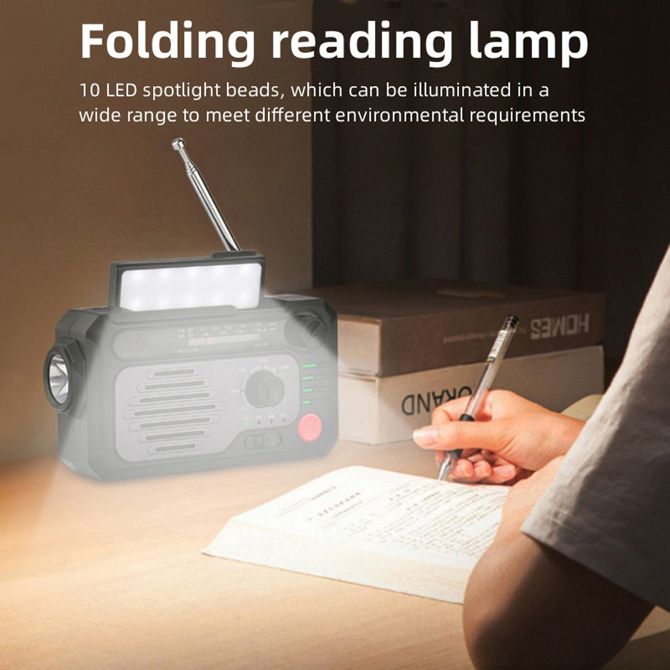 AM/FM/WB/Radio One Multifunction Hand Crank Solar Powered Emergency Radio Outdoor Led Lights SOS Alarm Bluetooth Mobiele telefoon Voeding 2000mah