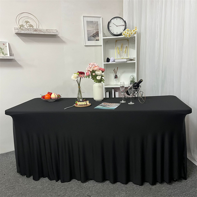 Spandex masa etek 6ft elastik masa örtüsü parti düğün doğum günü dekorasyonu beyaz siyah kırışıklık dirençli masa kapağı