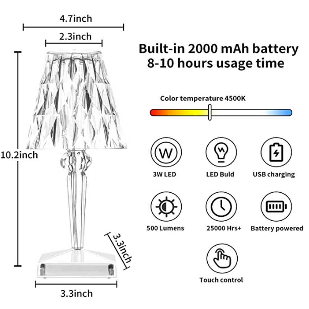 Veilleuses RGB Diamant Lampe De Table USB Capteur Tactile Acrylique Décoration Lampes De Bureau Pour Chambre Bar Cristal Éclairage Cadeau LED Veilleuse P230331