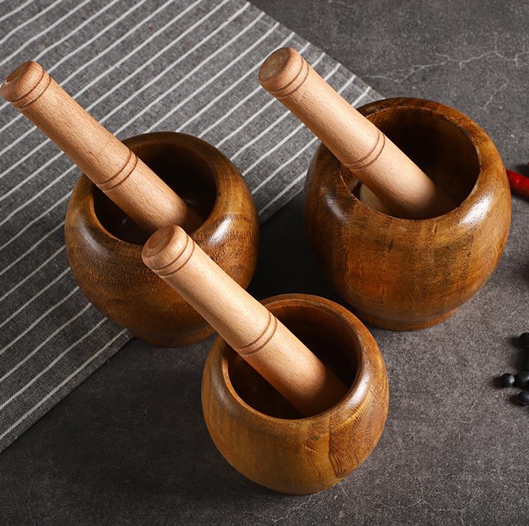 Pestle Pugging Mill Grinding Bowl Masher Wooden Spice Grinder Manual Garlic Pepper Press Ginger Crusher Herb Spices Grinder Set Kitchen Gadgets SN489