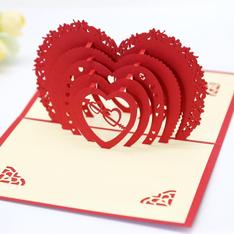 Gratulationskort Valentines Day Gift Heart 3D Pop Up Greating Card Vykort Matchande kuvert Laser Cut Handmade Birthday SN491