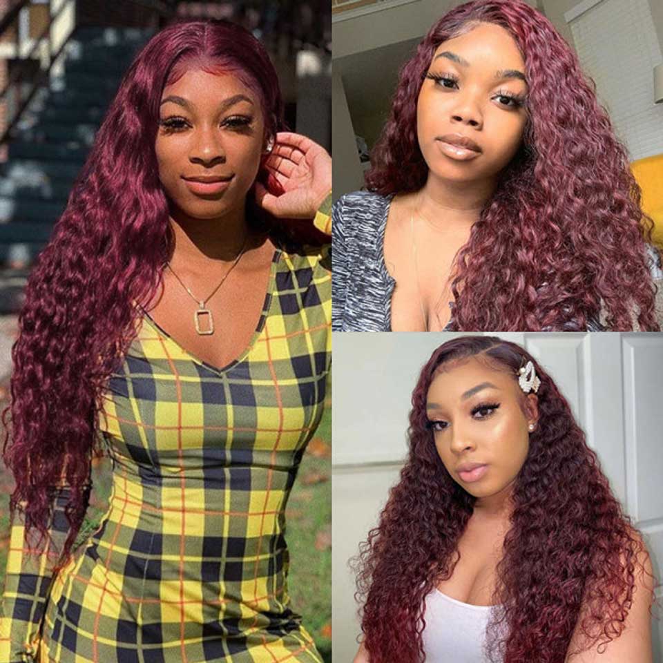 Colored Burgundy Lace Front Wig Brazilian Hair Red 99J Curly Wigs For Women 13x4 HD Deep Wave Lace Frontal Wig Synthetic