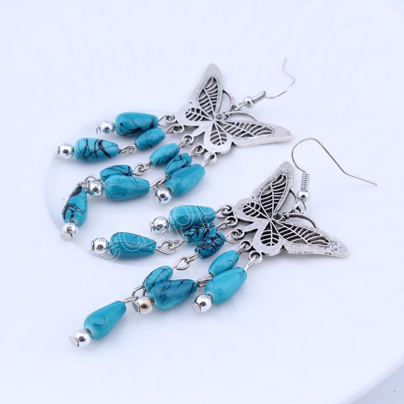 Bohemian Handmade Colorful Beads Hollow Butterfly Dangle Earrings Brincos Simple Casual Long Tassel Hook Earrings Jewelry