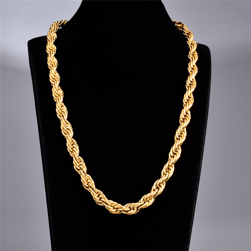 Mode Hip Hop Bijoux 8mm 316L Titane Chaînes Twisted Corde Designer Collier Femme 18k Or Lien Chaîne Ras Du Cou Femmes Court Punk Épais Colliers pour Femmes Cadeau