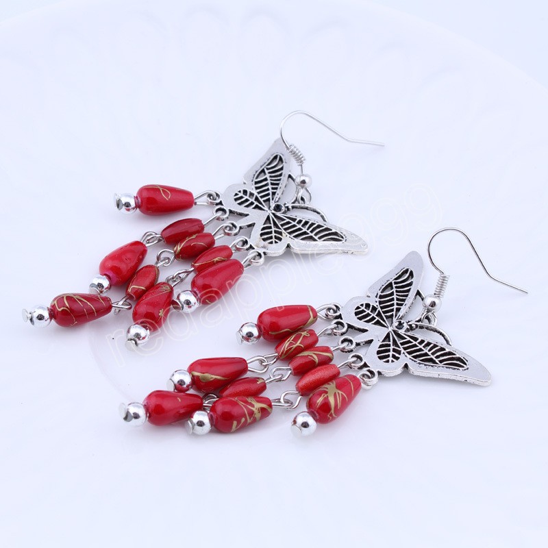 Bohemian Handmade Colorful Beads Hollow Butterfly Dangle Earrings Brincos Simple Casual Long Tassel Hook Earrings Jewelry