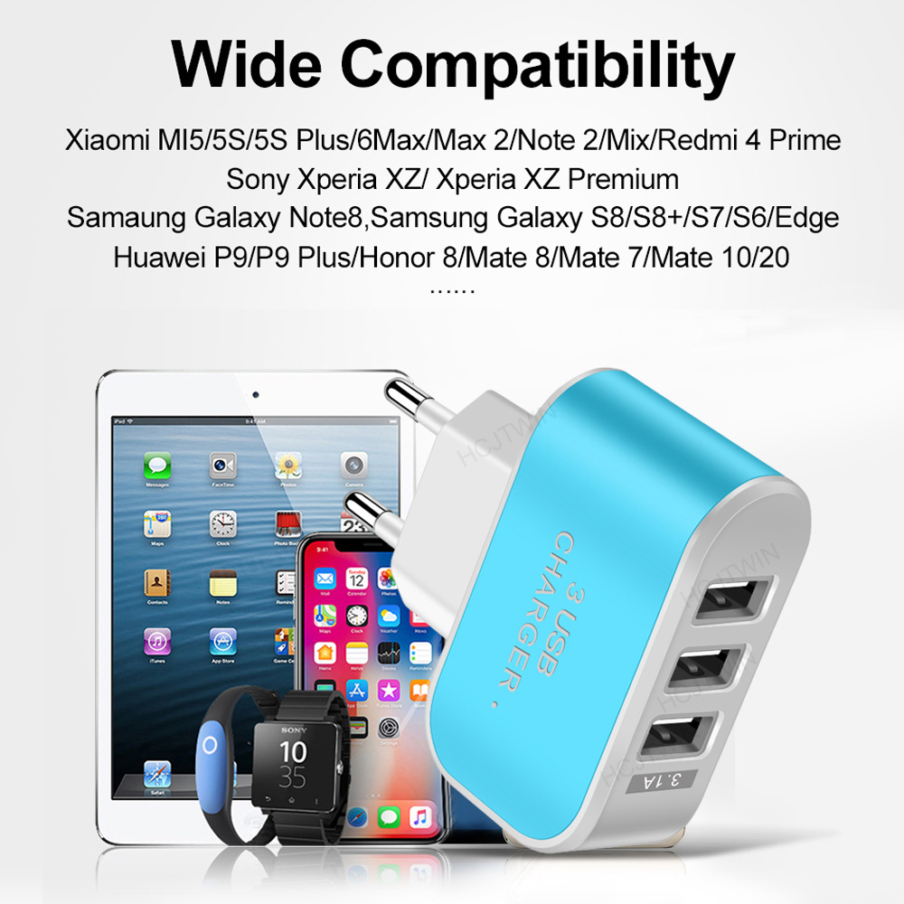 LED 3 USB-poorten Wall Charger Adapter Travel Smart Mobile Phone Device 5V 3.1A Snel opladen EU US Plug Adpaters voor iPhone iPad XiaoMi