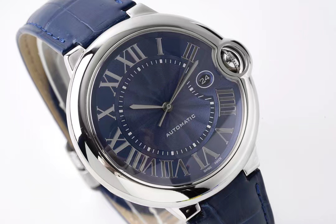 AF 42 mm A2824 Automatische mechanische heren Bekijk Romeinse blauwe textuur wijzerplaat Sapphire roestvrije kalfsleer lederen band superversie Eeuwigheid horloges