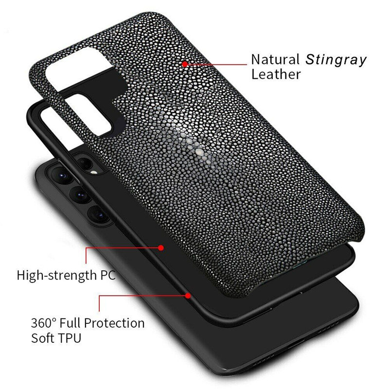 Genuine Stingray Leather Case for Samsung S23 Ultra S22 S21 Pear Fish Skin Armor Cover