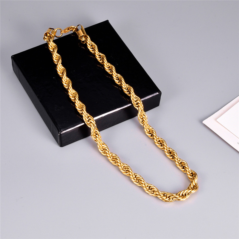 Fashion Hip Hop Jewelry 8mm 316L Titanium Chains Twisted Rope Designer Necklace Woman 18k Gold Link Chain Choker Womens Short Punk Thick Necklaces for Women Gift