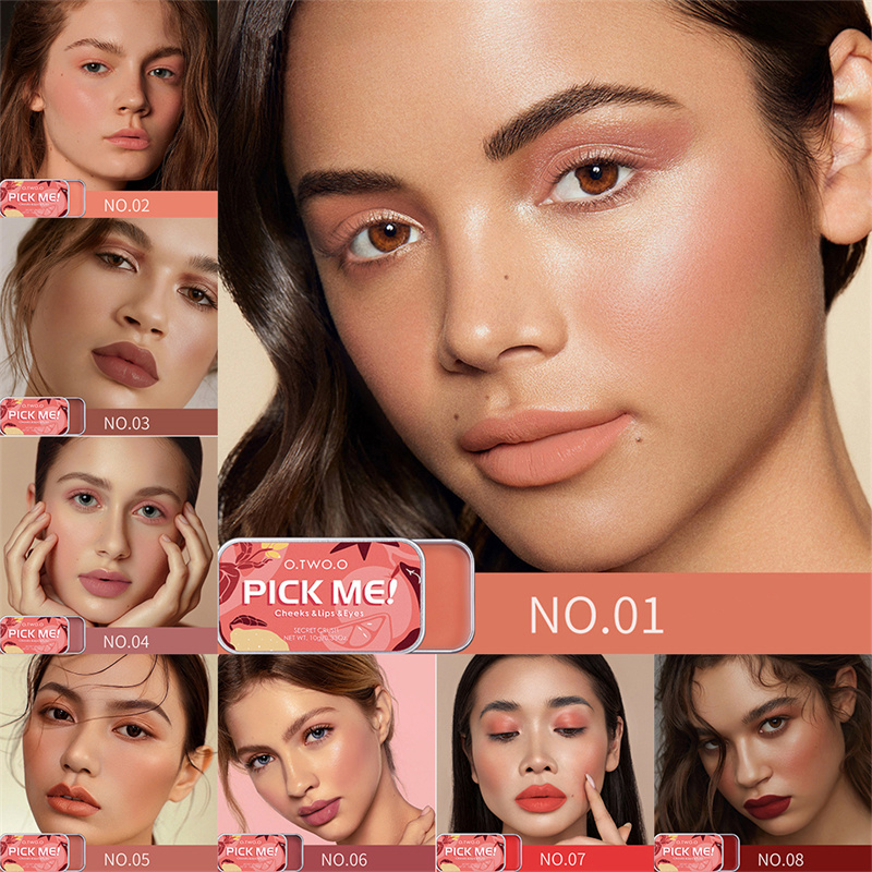 3 in 1 Cream Blush For Face Eyeshadow Lipstick Lightweight Matte Lip Tint Natural Face Blusher