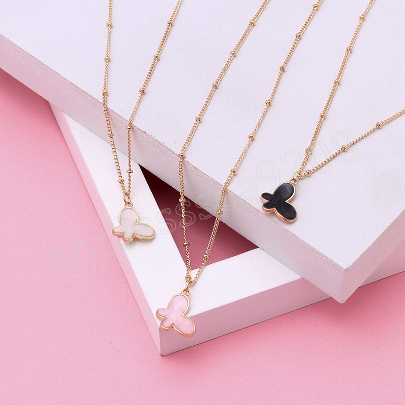 Simple Colorful Butterfly Pendant Necklace for Women Delicate Jewelry Gold Color Chain Choker Necklaces Party Jewelry