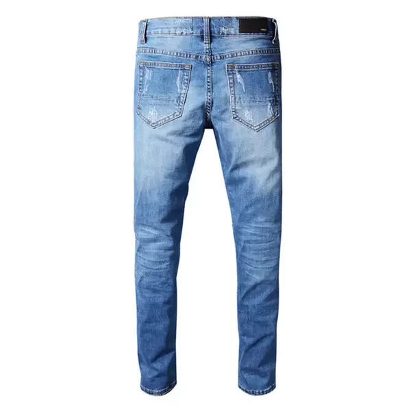 Новый дизайнер с печатной вышивкой Men Jeans Motorcycle Hole Luxury Denim Men's Fashion Street Wear Mens Designer Pants