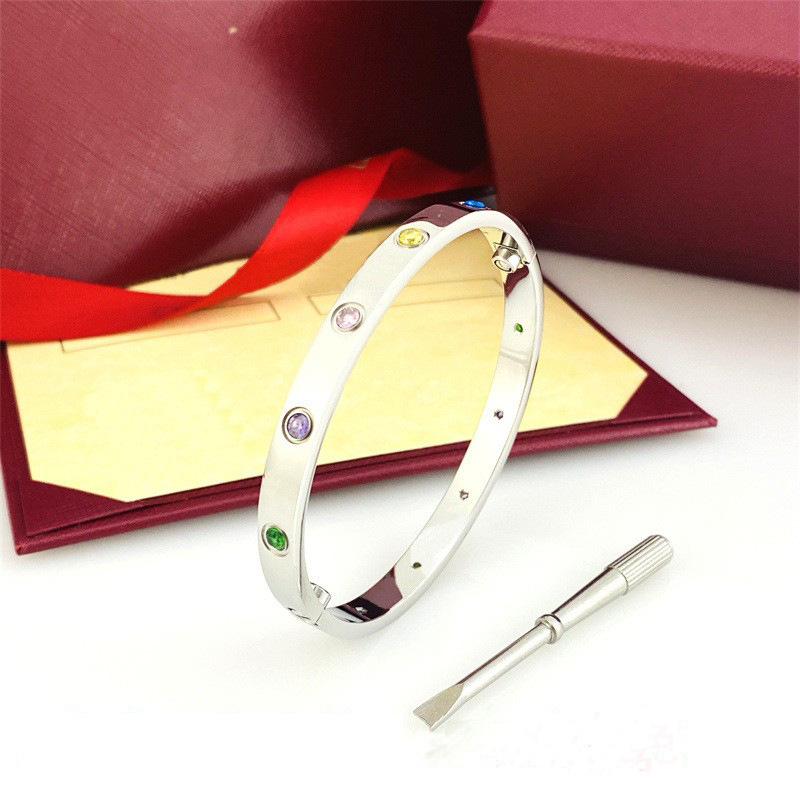 Colorful Stone Love Bangle Bracelet Women Men 10 Stone Screw Bracelets For Lover 316L Titanium Steel Couple Jewelry Femme Pulseira243d