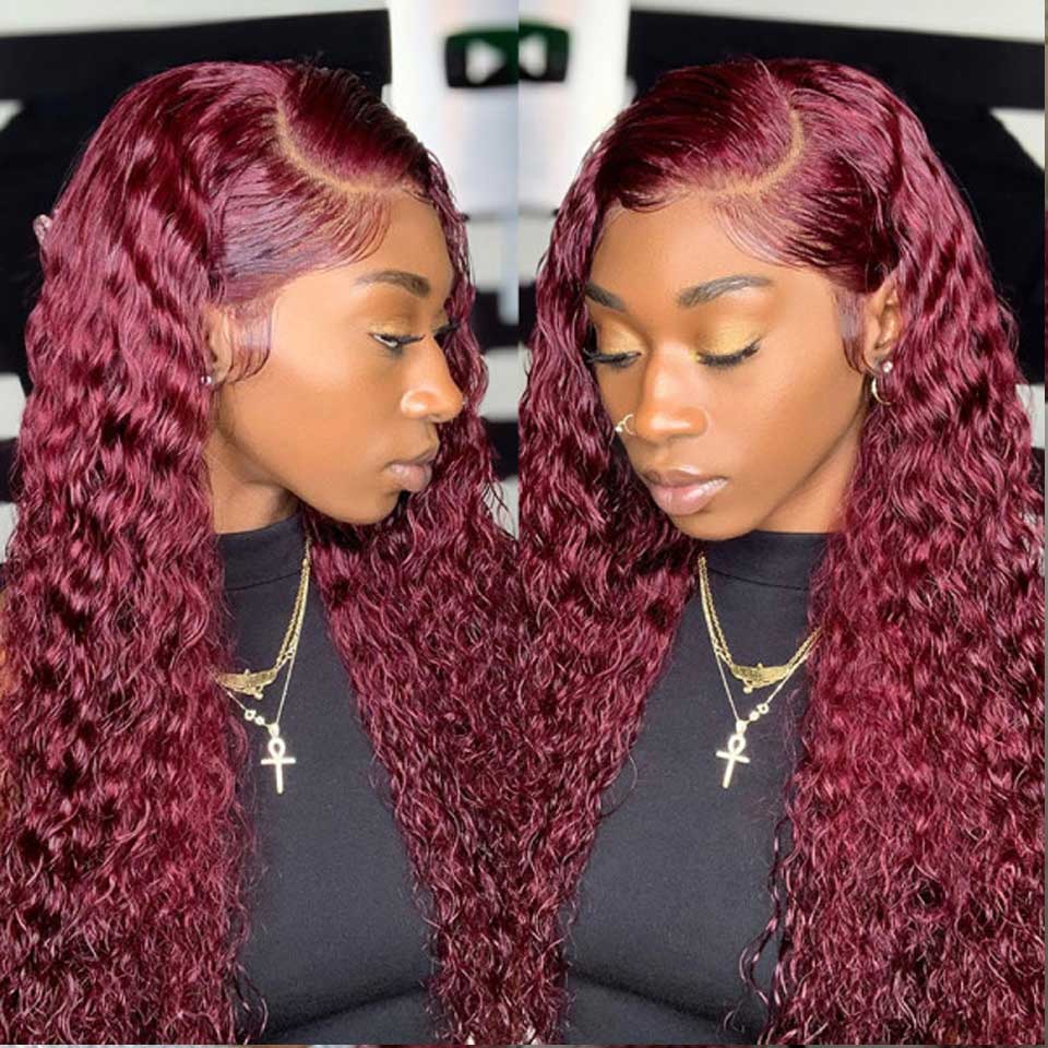 Colored Burgundy Lace Front Wig Brazilian Hair Red 99J Curly Wigs For Women 13x4 HD Deep Wave Lace Frontal Wig Synthetic