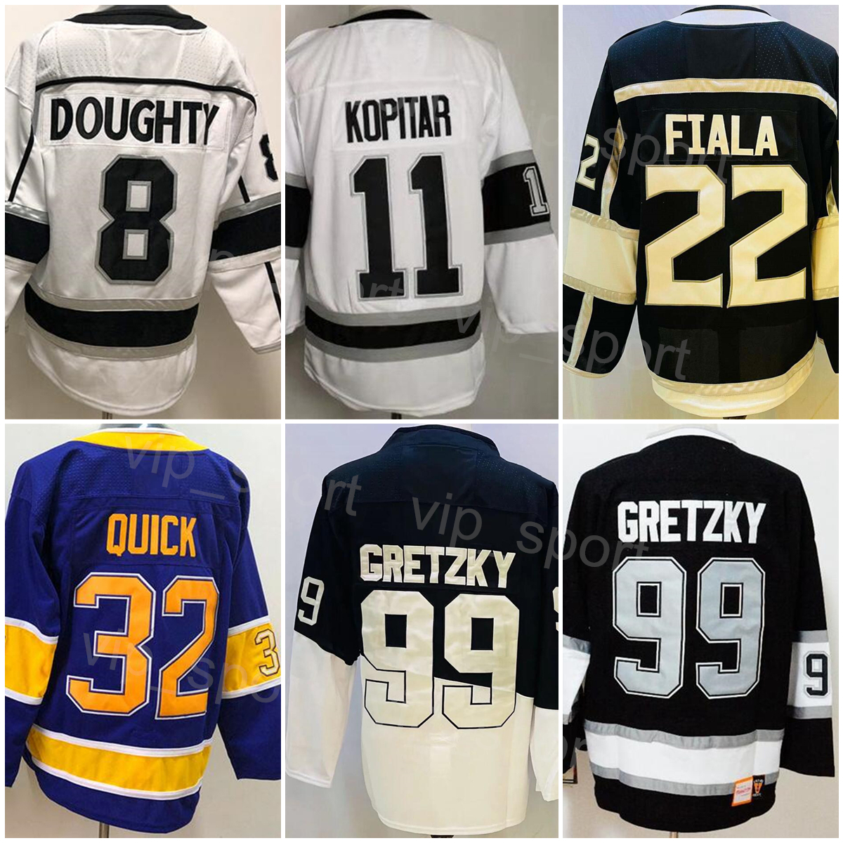 Mężczyźni puste hokej na lodzie 32 Jonathan Quick Jerseys Reverse Retro 22 Kevin Fiala 99 Wayne Gretzky 8 Drew Doughty 11 Anze Kopitar Team Black White Purple All Sched Sport