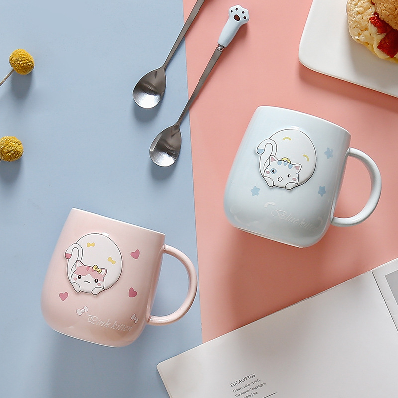 Mignon Chat Tasses À Café Creative Animal Tasse En Céramique Nouveauté Tasse Avec Cuillère De Noël Cadeaux D'anniversaire Présent Pour Femmes Filles Enfants