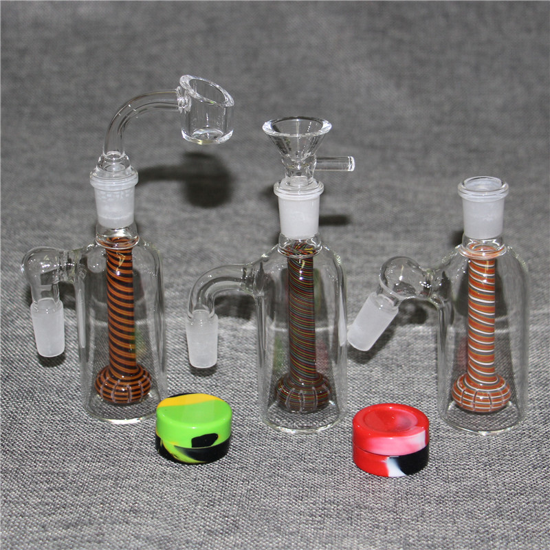 Apanhador de cinzas de vidro com recipiente de silicone 14 mm machos bubbler feminino mini copo de vidro Percolator Bong Water Tipe