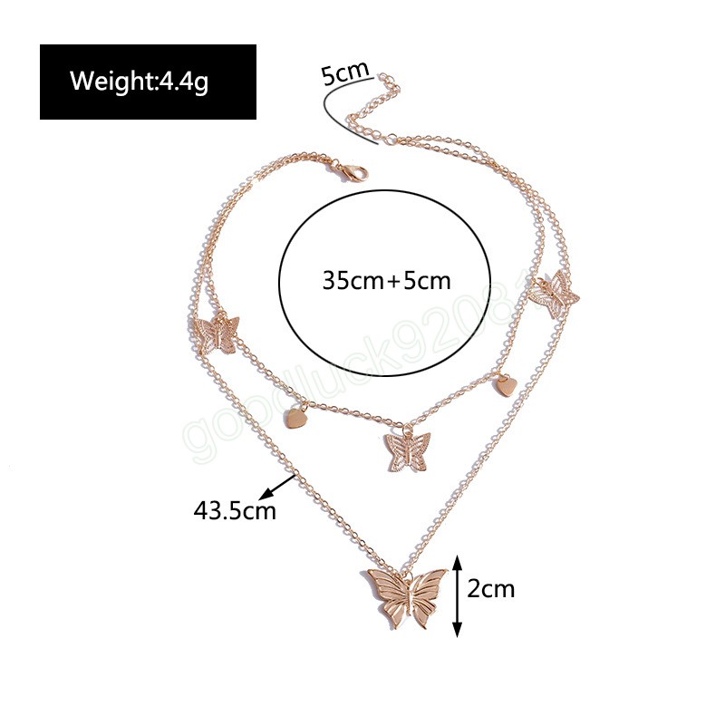 Vintage Simple Multi-Layer Pendant Hollow Butterfly Necklace For Women Charm Choker Halsband Boho Fashion Jewelry Gift