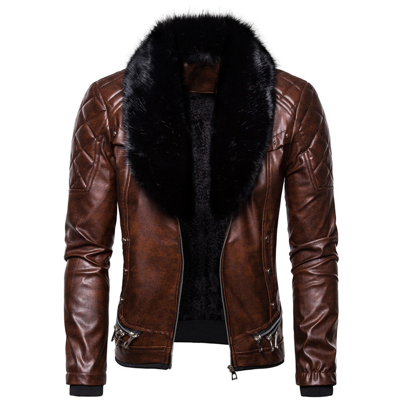 mens windbreaker 2023 Men's Fur Faux Casaco Men Biker Leather Jacket Collar Detachable Motocycle Jackets Coats PU Chaqueta Moto Hombre Autumn Winter