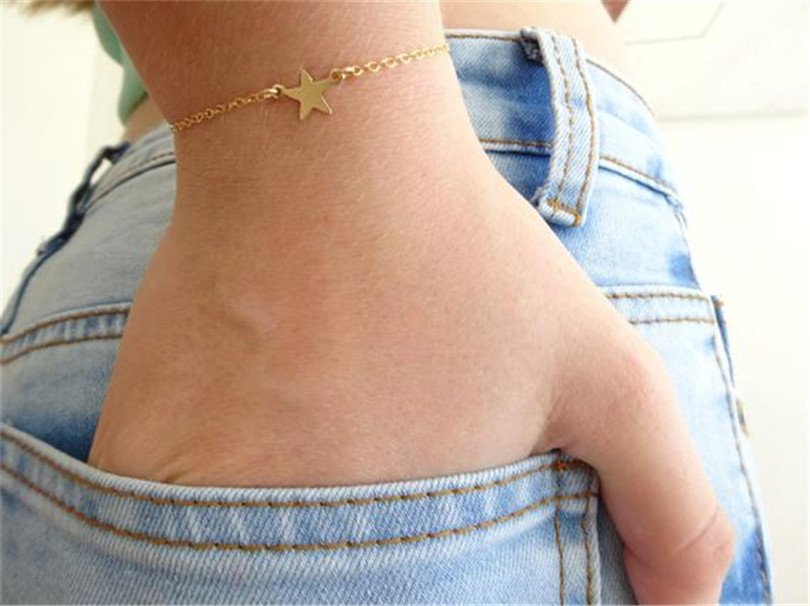 Simple Rock Star Charm Bracelets Korean Tiny Small Five-pointed David Star Bracelet Cute Sideways Chain Jewelry for Women