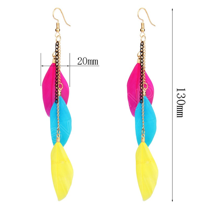 Vintage bohème boucles d'oreilles glands en métal multicolore plume pendentif boucles d'oreilles élégantes femmes dames créatif boucle d'oreille bijoux cadeau