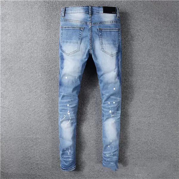 Новый дизайнер с печатной вышивкой Men Jeans Motorcycle Hole Luxury Denim Men's Fashion Street Wear Mens Designer Pants