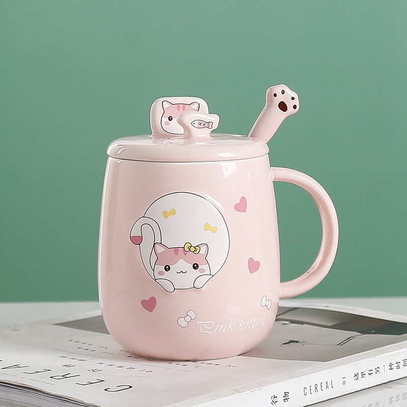 Mignon Chat Tasses À Café Creative Animal Tasse En Céramique Nouveauté Tasse Avec Cuillère De Noël Cadeaux D'anniversaire Présent Pour Femmes Filles Enfants