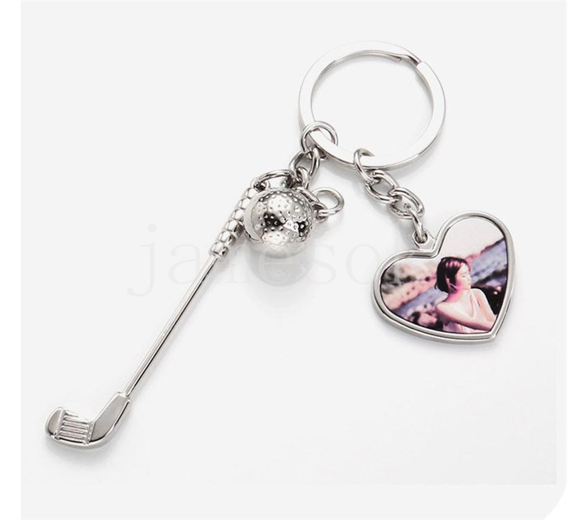 Favor do partido Sublimação em branco Transferência de calor Chaves de âmbito em forma de coração Round Keychain Europeu e American Pinging Keychains De924