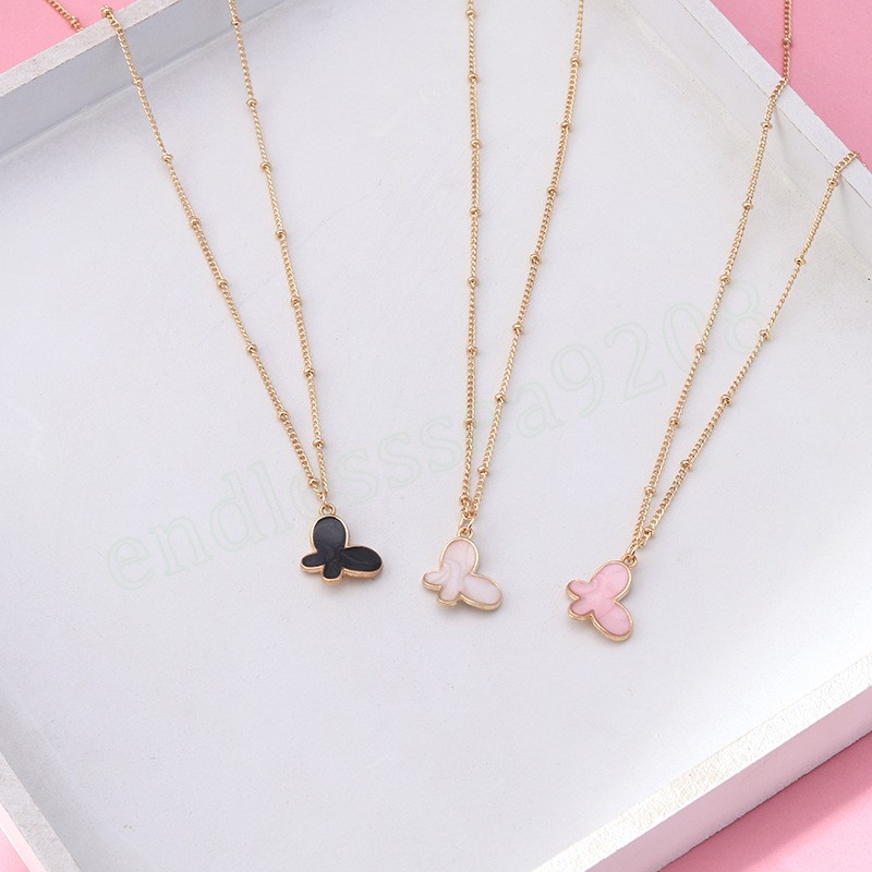 Simple Colorful Butterfly Pendant Necklace for Women Delicate Jewelry Gold Color Chain Choker Necklaces Party Jewelry