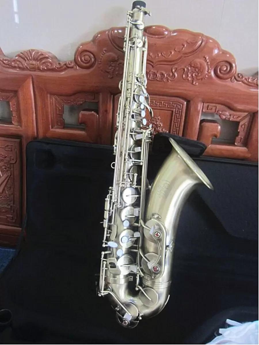 Saxophone ténor de haute qualité Finition antique Saxophone Sax Shell Key Carve Pattern Instrument à vent en bois avec étui Autres accessoires